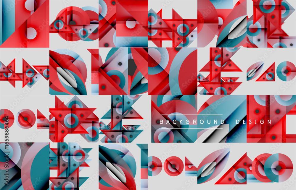Aufkleber abstract geometric pattern. red, blue shapes overlap creating dynamic visual texture. modern design 