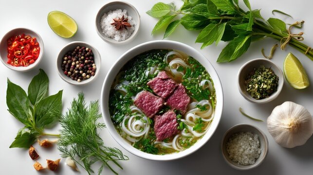 vibrant Vietnamese pho with fresh herbs