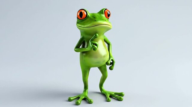 Cartoon Frog Standing Upright, Pointing Finger, Cute Animal Character