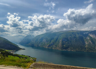 Aerial view of Aurlandsfjord, a branch of the Sognefjord, Norway's longest fjord. Norway