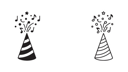 Party cone with musical notes and confetti