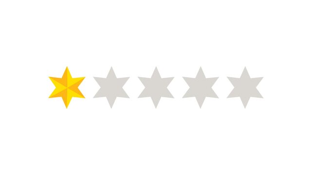 One star rating and feedback animation, 4k customer reviews video and Golden star icon.
