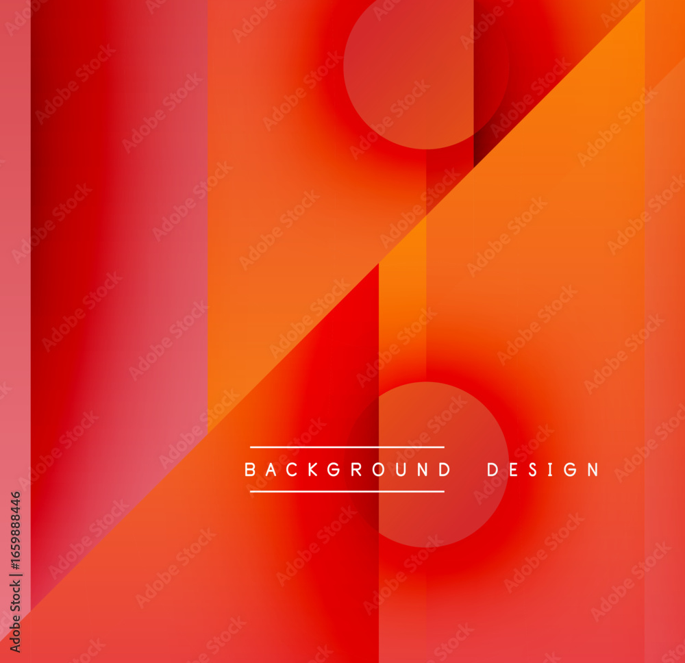 Poster abstract geometric design. orange, red gradients dominate composition. circles, rectangles overlap c
