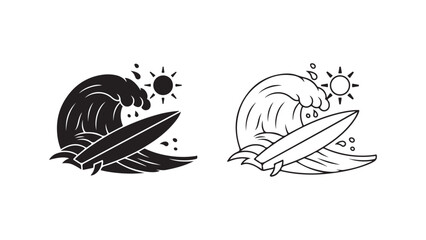 Surfing wave outline with sun