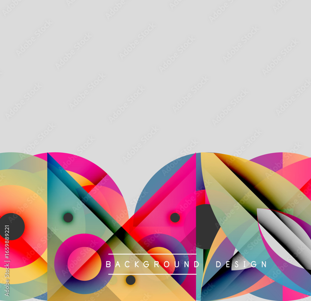 Poster abstract colorful shapes form dynamic bottom border. gradient hues blend, creating modern visual imp