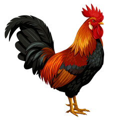 Fototapeta premium Colorful illustration of a vibrant rooster, showcasing detailed feathers and a proud stance.