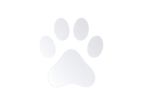 A - White Paw Print with Light Textured Surface, Angled Side View, Isolated on Transparent Background.
