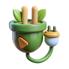 Eco Friendly Power Plugs Representing Sustainable Energy and Environmental Conservation with Green Leaves and Cartoon Style Design