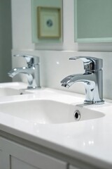 Luxurious Bathroom Gleaming Chrome Fixtures, Pristine Surfaces, and Fresh Towels