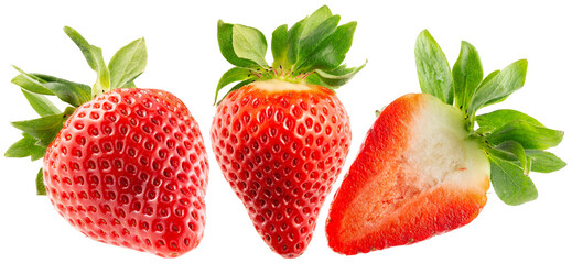 collection of strawberries isolated on white background