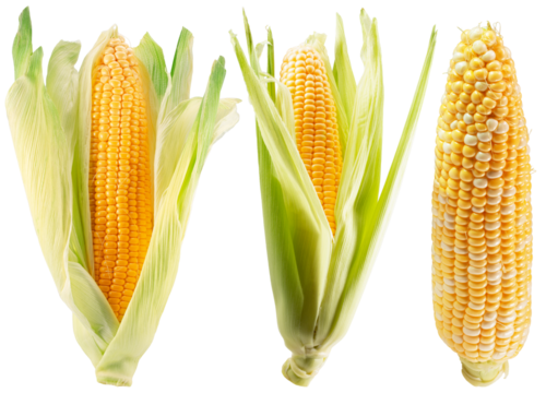 collection of corn cobs isolated on white background