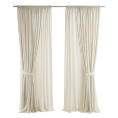 Elegant cream-colored curtains gently draping isolated on white background