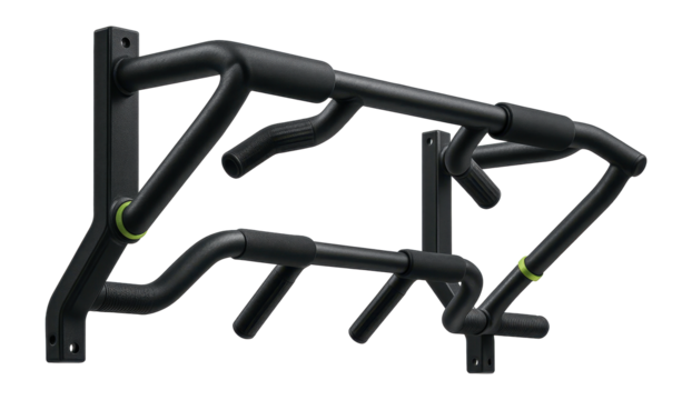 Multi-grip pull-up bar with padded handles for indoor strength training