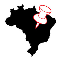 Brazil Black Color Map With Pin Direction