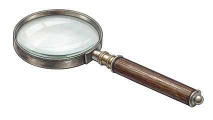 A realistic magnifying glass icon, isolated on a white background.