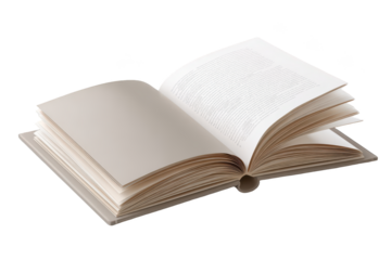 Open book, pages fanned slightly, light beige color,  isolated on black background