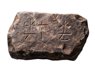 Ancient stone with mysterious symbols on black background