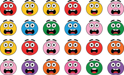 Obraz premium Collection of twenty colorful cartoon monster faces with big eyes and open mouths isolated on transparent background