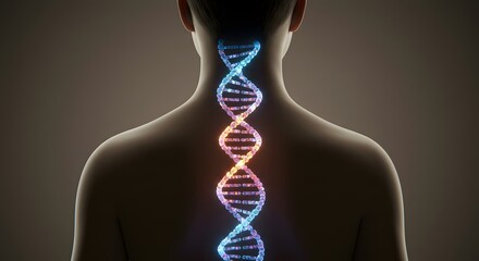 Abstract representation of DNA strand illuminated on human back  