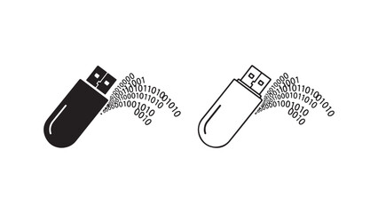 USB flash drive icons with binary code with transparent background