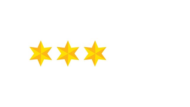 Three star rating and feedback animation, 4k customer reviews video and Golden star icon.