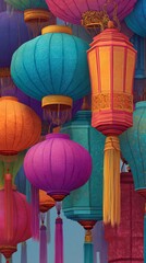 Decorative lanterns bright colors festival celebration vertical background