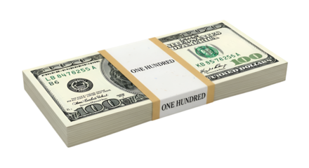 Realistic bundle of dollar bills neatly stacked, isolated on a white background.