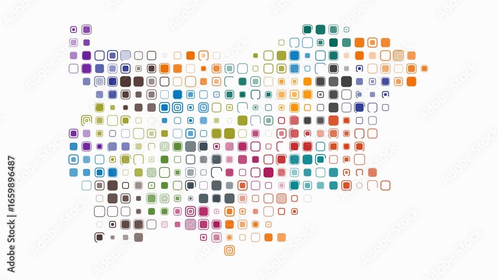 Poster bulgaria map animation. shape of the country with pulsating colored dots. large size rounded square 