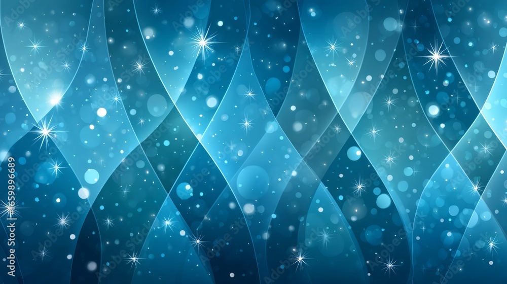 Poster abstract blue wavy background with sparkling stars and bokeh effect