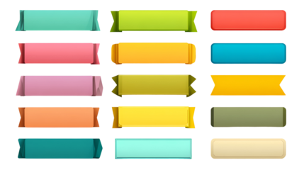 Collection of colorful rectangular buttons isolated on transparent background