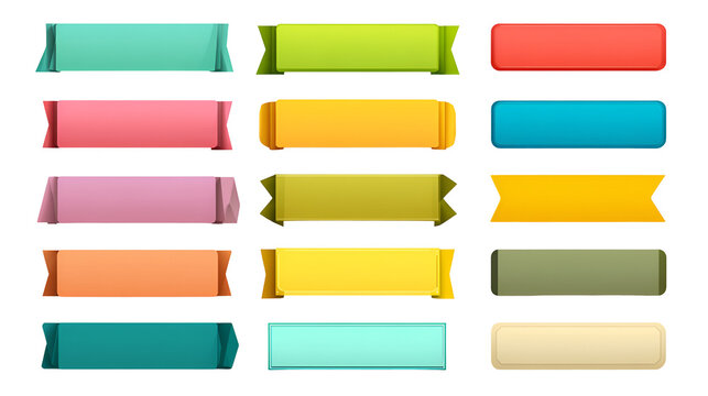 Collection of colorful rectangular buttons isolated on transparent background