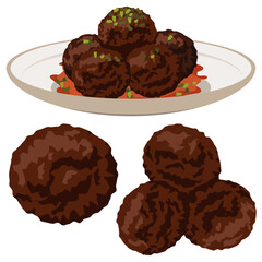 meatballs, cooked meatballs on plate.
