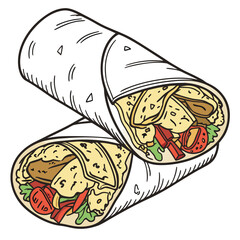 Two burritos with chicken and vegetables