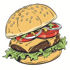 A delicious hamburger with cheese and vegetables