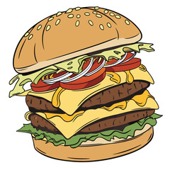 Double cheeseburger with lettuce, tomato, onion