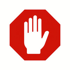 Obraz premium Red stop sign with a white open hand symbol for prohibition