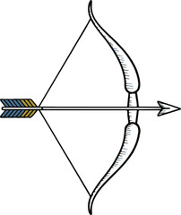 Hand-Drawn Archery Bow Line Icons Set Hunting Bow, Arrows, and Decorative Curves