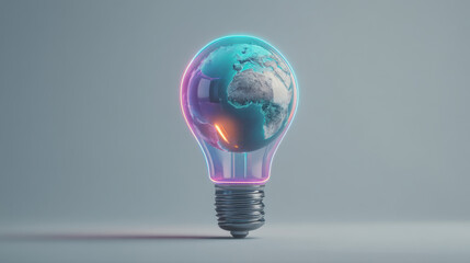 Light bulb with globe inside symbolizes innovation and sustainability, showcasing blend of technology and environmental awareness. vibrant colors enhance its modern appeal