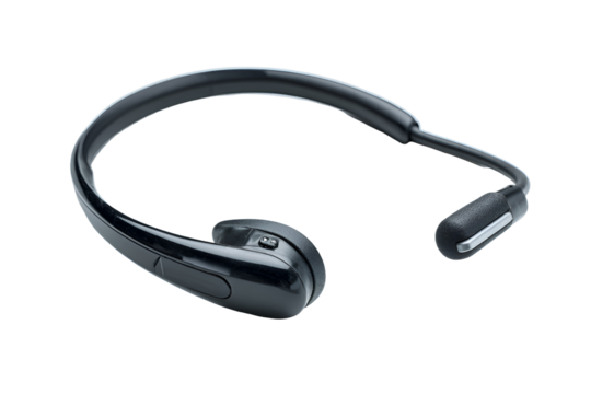 Black bone conduction headphones isolated on transparent background