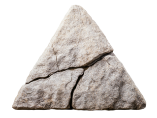 Natural triangular rock formation with rough texture on black background