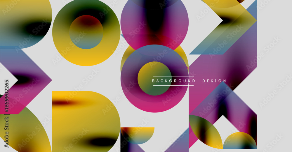Poster abstract colorful shapes overlap white space. gradient hues create dynamic visual effect. modern des