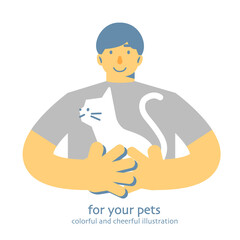 A man hugging his dog - simple and stylish flat illustration