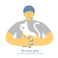 愛犬を抱きしめる男性　シンプルでお洒落なフラットイラスト