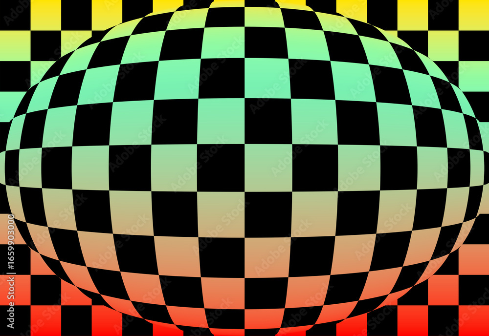 Poster 3d checkered pattern background. optical illusion 3d checkered pattern with vibrant neon colors and 