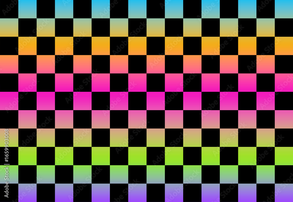 Poster colorful checkered pattern background. vibrant checkered pattern background with multicolor neon eff