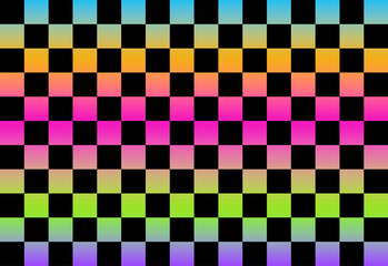 Colorful Checkered Pattern Background. Vibrant checkered pattern background with multicolor neon effect for abstract designs.