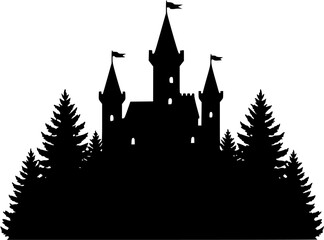 Obraz premium castle in the forest vector logo silhouette 