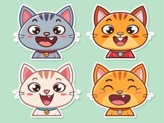 Cute cartoon cats set. Vector illustration of cute cartoon cat characters.