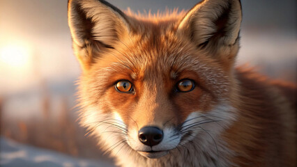 Obraz premium Close Up Portrait of a Red Fox with Bright Orange Eyes in Winter Sunlight animal