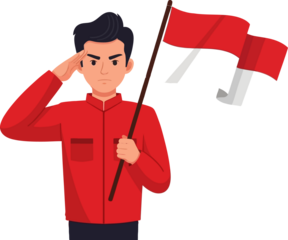 Indonesian Heroes Day Vector Illustration - Young Man Saluting with Red and White Flag, National Patriotism Art for Commemoration